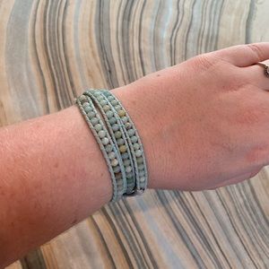 Stone + leather cord wrap bracelet